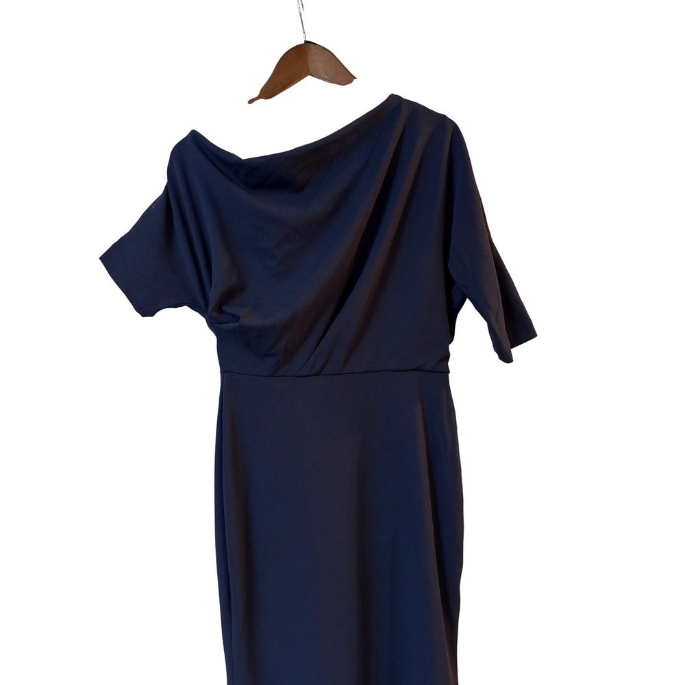 Betsy & Adam Womens One Shoulder Draped Evening Gown Navy Blue Size 8 A25025 - Picture 3 of 10